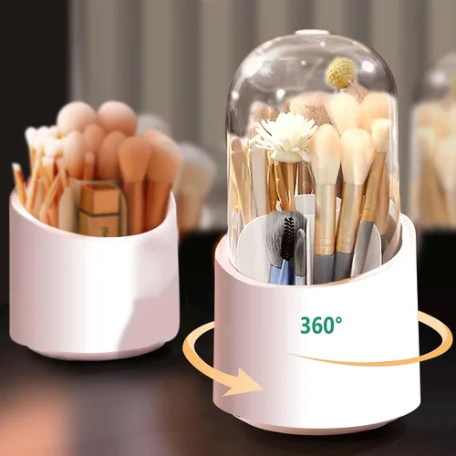 Vista 7 de Organizador de maquillaje grande con soporte para pinceles, organizador de cuidado de la piel impermeable y a prueba de polvo con tapa y cajones