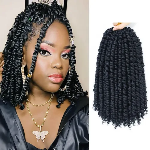 Vista 33 de Cabello Corto PassionTwist de 8 Pulgadas Cabello Pre-retorcido Passion Twists Cabello de Ganchillo Pre-enrollado Cabello Rizado de Ganchillo para 1b