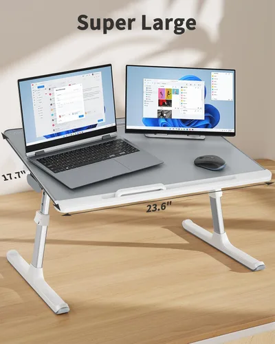 Vista 9 de Bandeja para portátil, SAIJI 23.6*17.7 in Regazo de mesa para cama, multiuso Premium Lapdesk, ángulo de altura ajustable, con soporte para libros