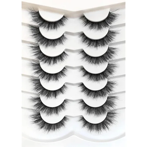 Vista 87 de Pooplunch - Pestañas postizas estilo ojo de gato, extensión de volumen 8D natural, finas, cortas, de visón sintético, tiras de pestañas postizas