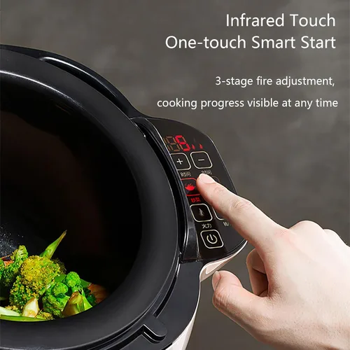 Vista 4 de Máquina de cocción automática, robot automático para freír, robot de cocina de panel táctil de 6 L, con rotación de 360°, calefacción completa 3D