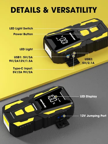 Vista 6 de DBPOWER Arrancador de 5000 A, arrancador de batería de coche de 74 Wh para motores de hasta 10,0 L de gasolina y 8,0 L de diésel, paquete de batería