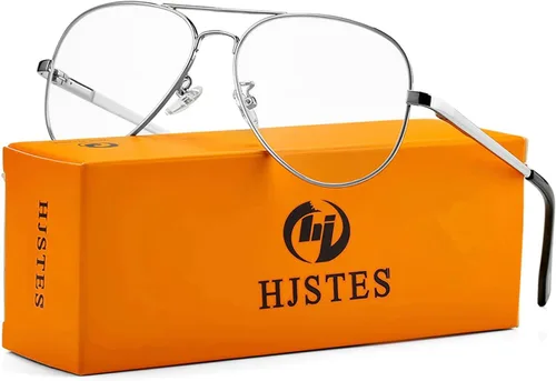 Vista 3 de HJSTES Lentes transparentes de aviador, luz azul, para mujeres y hombres, montura piloto clásica, sin receta