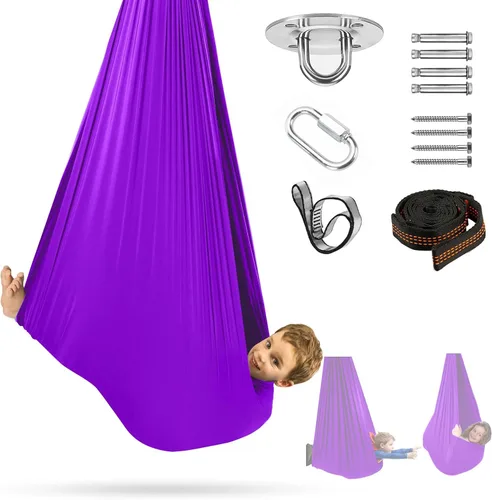 Vista 10 de Satisure Columpio sensorial, columpio de terapia para niños y adultos, columpio para acurrucarse en interiores y exteriores, hamaca columpio