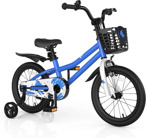Vista 24 de COSTWAY Bicicleta para niños, 12, 14, 16, 18 pulgadas, para niños y niñas de 3 a 8 años, bicicleta para niños con ruedas de entrenamiento