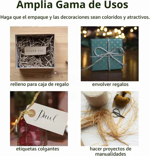 Vista 2 de Cinta de papel de rafia para envolver regalos/decoración de bricolaje, 328 pies 1 rollo (verde oscuro)