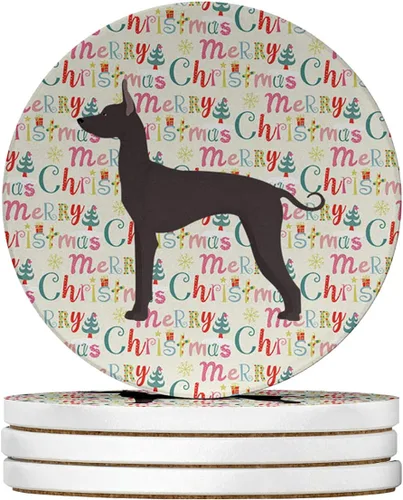 Vista 50 de Abyssinian Sand Terrier Merry Christmas - Posavasos grandes de piedra arenisca (4 unidades)