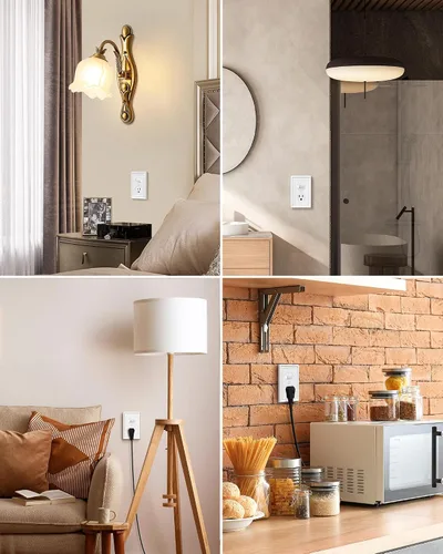 Vista 4 de DEWENWILS Paquete de 4 tapas blancas para enchufes y placas de interruptores, placas decorativas de pared de metal para interruptores de luz y tomas