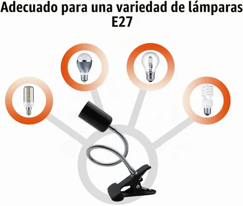 Vista 5 de Soporte de Lámpara con Clip Ajustable Interruptor Luz de Clip Flexible Soporte de Lámpara con Clip Soporte de Lámpara de Escritorio con Clip Zócalo
