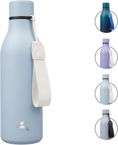 Vista 8 de Konokyo Botella de agua aislada con correa, botella de agua de acero inoxidable de 18 onzas de doble pared con aislamiento al vacío, frasco de Verde