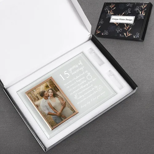 Vista 5 de 15 aniversario para ella o él, marco de fotos de aniversario de boda para esposa o marido, regalos de matrimonio de aniversario de cristal