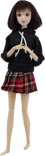 Vista 2 de Ropa de muñeca de 1/6 para niña de 11.5 pulgadas, sudaderas con capucha, faldas plisadas, ropa para estudiantes, accesorios para muñecas (estilo C)