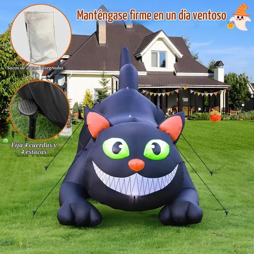 Vista 4 de FunFanso Decoración inflable de Halloween de 7 pies para patio de gato negro, decoración de Halloween al aire libre con luces LED brillantes