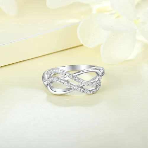 Vista 5 de YL Anillo de compromiso de infinito para mujer, plata de ley 925, joyería de compromiso retorcida de eternidad
