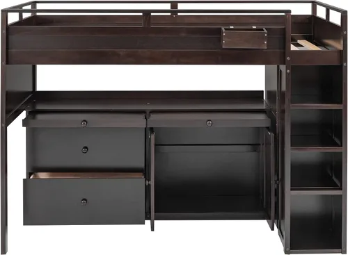 Vista 6 de RUNNA Cama tipo loft moderna de madera con armario y escritorio Cama loft espresso+Gabinete +Escritorio