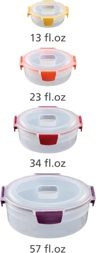 Vista 3 de Joseph Joseph Nest Lock - Juego de 8 recipientes redondos de plástico sin BPA con tapas herméticas a prueba de fugas, multicolor