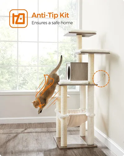 Vista 9 de Feandrea Árbol para gatos, torre moderna de 54.3 pulgadas para gatos de interior, condominio para gatos de varios niveles, felpa ultrasuave, postes