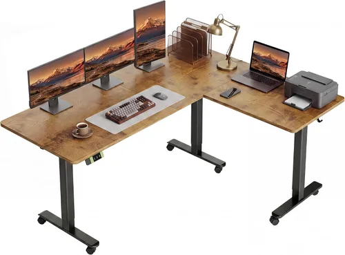 Vista 10 de Claiks - Escritorio de pie en forma de L de 63 x 55 pulgadas, altura Bambú