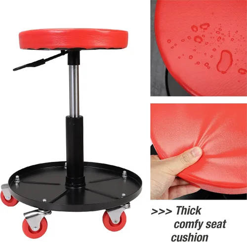 Vista 5 de Torin ATRHL6201B Asiento de garaje/taller neumático rodante resistente: Taburete mecánico acolchado ajustable con almacenamiento para herramientas