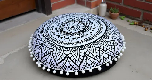 Vista 5 de CRAFT KALA Funda de cojín redonda grande de 32 pulgadas para el suelo bohemio, funda de puf boho, funda de cojín de mandala para meditación, cojines
