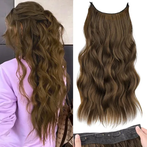 Vista 15 de KooKaStyle - Extensiones de cabello con hilo invisible, diadema transparente, ajustables, 4 clips fijadores, cabello largo y ondulado de 12