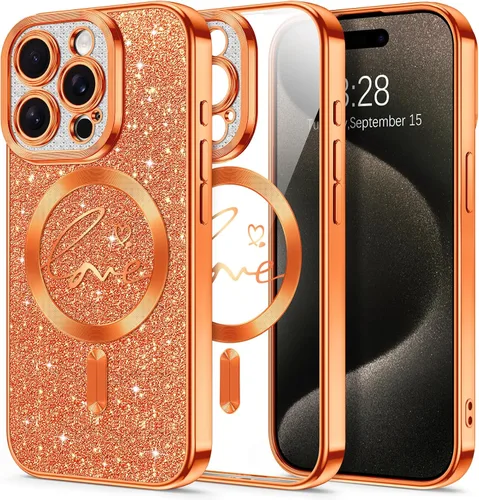 Vista 67 de Hython Funda para iPhone Air con purpurina, compatible con MagSafe Love Heart fundas magnéticas transparentes para teléfono para mujeres y niñas