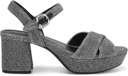 Vista 2 de Aerosoles Sandalias de tacón Cosmos para mujer, color plateado metálico, talla 6 ancha, Plateado Metálico