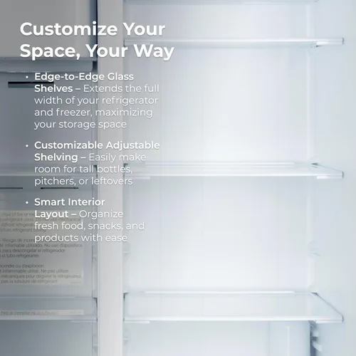 Vista 4 de Kenmore Accela Chill, refrigerador lado a lado con congelador de 36 pulgadas, dispensador de agua y hielo, estantes de vidrio ajustables