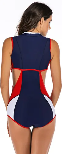 Vista 5 de YATEEN Traje de baño de una pieza sin mangas con cremallera frontal para mujer, sunshine