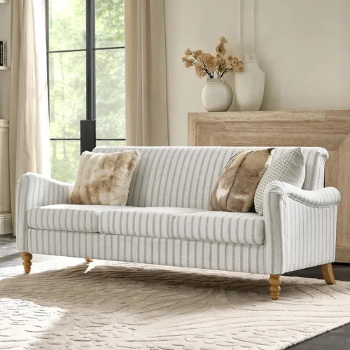 Vista 12 de HULALA HOME Sofá de dos plazas de 50.5" con patrón de rayas, sofá de estilo granja de 2 asientos con reposabrazos anchos redondeados y patas