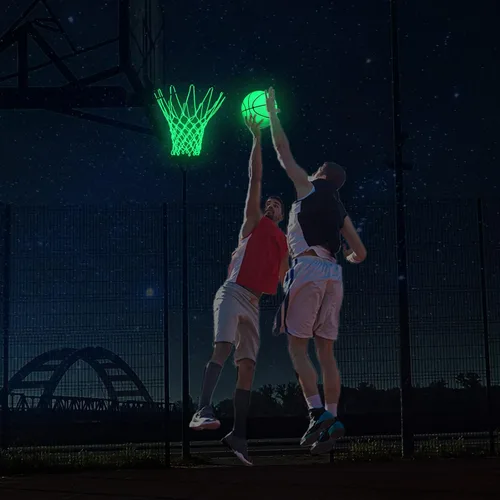 Vista 5 de Jenaai Juego de 3 piezas de baloncesto brillante, incluye tamaño 7 brillante baloncesto luz nocturna red con bomba para aro luminoso regalo
