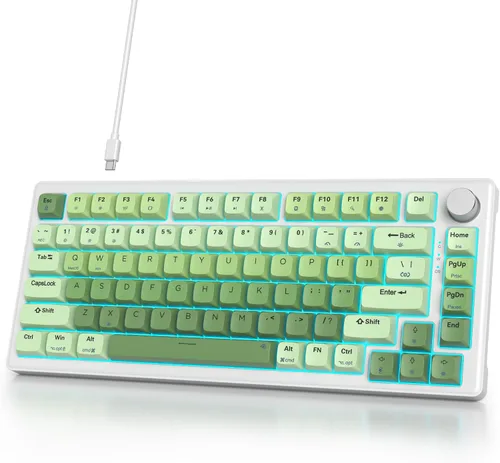 Vista 12 de 75% Teclado para Juegos con Cable, Montaje de Junta de Intercambio en Caliente, Interruptor Blanco, Teclado Mecánico TKL de 82 Teclas, NKRO Cremoso