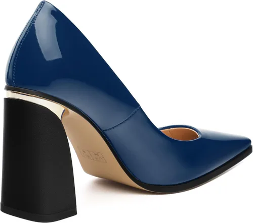 Vista 7 de Tacones altos para mujer, zapatos de vestir de tacón grueso con puntera cuadrada cerrada de patente, tacones elegantes, zapatos de vestir diarios