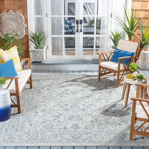 Vista 19 de SAFAVIEH Alfombra lavable al aire libre, colección Courtyard - 2'3" x 5', azul aguamarina y gris, no desprende pelusa y fácil limpieza, ideal