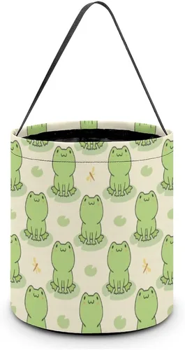 Vista 7 de Lindas ranas Kawaii de Halloween, cubo de truco o trato, bolsa de dulces para niños, decoraciones de Halloween Bonito patrón de abeja de miel
