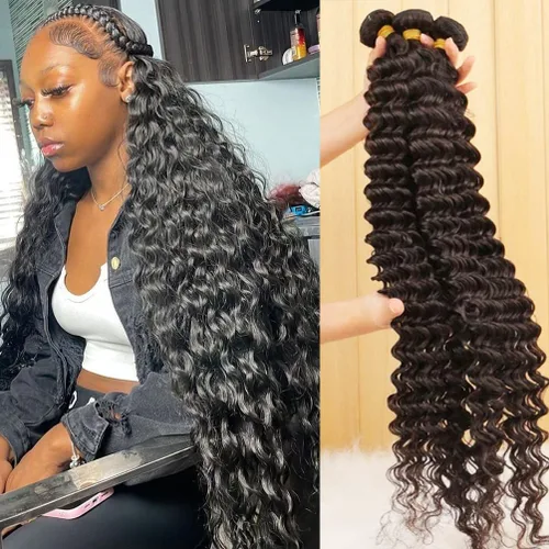 Vista 26 de Paquetes de Cabello Humano de Ondas Profundas （12 14 16 ）12A 100% Sin Procesar Cabello Humano Virgen Brasileño Profundo Rizado Tejido de Cabello