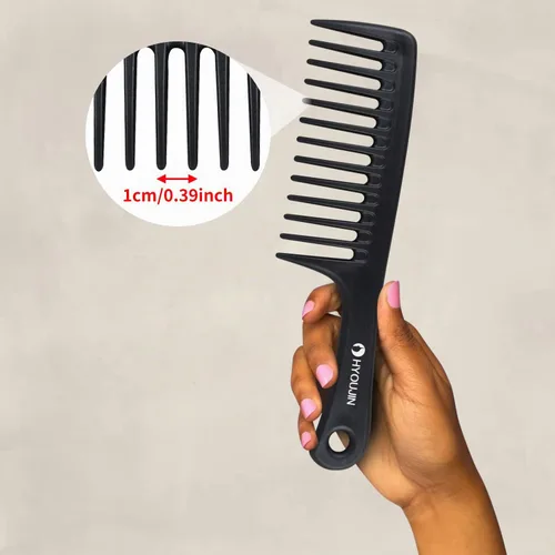 Vista 2 de HYOUJIN Large Wide Tooth Comb Detangling for Curly,Wet,Dry Hair,Black Negro