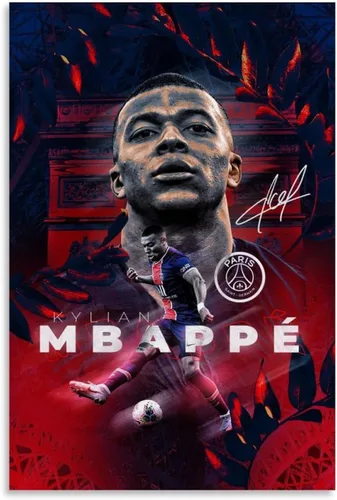 Vista 8 de Mbappe - Póster deportivo de superestrella de fútbol, lienzo de los años 90, arte de pared, decoración estética, pósteres de 08 x 12 pulgadas