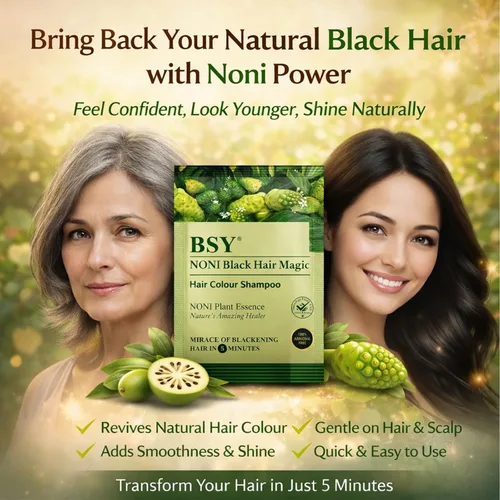 Vista 2 de BSY Noni Black Hair Magic Hair - Champú de color para el cabello, sin amoníaco, tinte permanente negro natural para hombres y mujeres, 4 sobres
