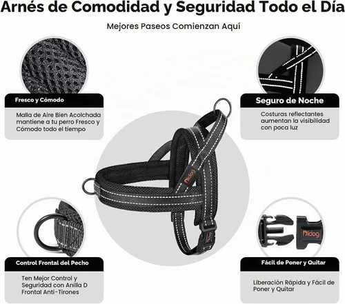 Vista 6 de Didog Arnés sin tirones para perros pequeños, acolchado de malla Negro