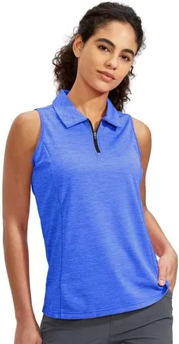 Vista 4 de Viodia Camiseta de golf sin mangas para mujer, con cremallera, de secado rápido, camisetas polo para mujer, ropa de golf