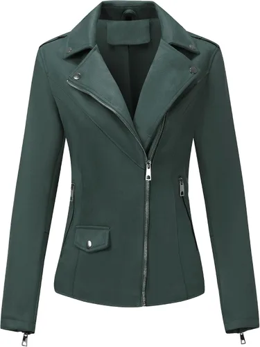 Vista 2 de Bellivera Chaquetas de cuero sintético para mujer, abrigo corto de moda para primavera e invierno