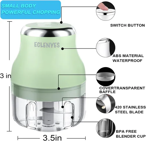Vista 3 de Picador de verduras, picador eléctrico de ajo de 3.4 fl oz, mini licuadora recargable, potente procesador de alimentos pequeño, licuadora a