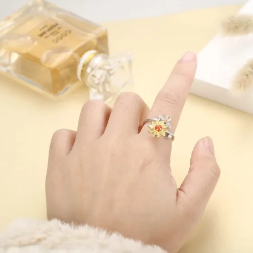 Vista 3 de PATISORNA Anillos giratorios de plata de ley 925 con girasol para mujeres y niñas anillo de ansiedad You are My Sunshine para aliviar el estrés