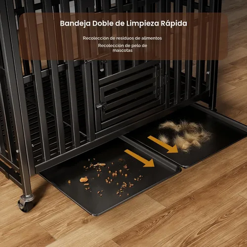 Vista 6 de Jaula para Perros de Servicio Pesado, Jaula Indestructible a Prueba de Escape para Perros con Alta Ansiedad, Perrera de 3 Puertas con 4 Ruedas