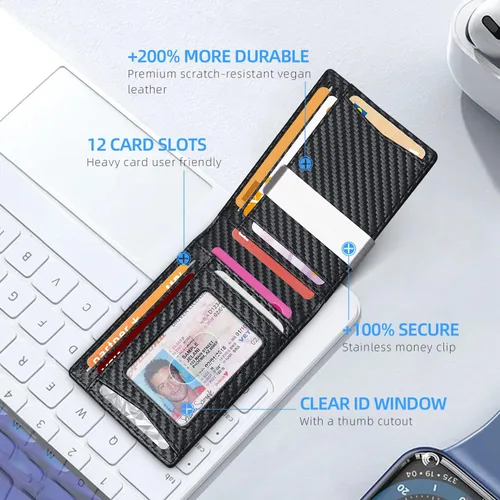 Vista 99 de Zitahli - Billeteras delgadas RFID para hombres, billetera de cuero flexible con clip de dinero, cartera minimalista con bolsillo frontal