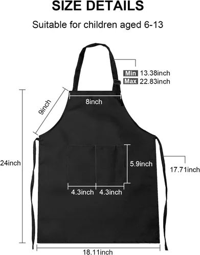 Vista 6 de 15 delantales para niños con bolsillos, delantales ajustables para pintura de chef, a granel para niñas y niños de 6 a 13 años, cocinar, hornear