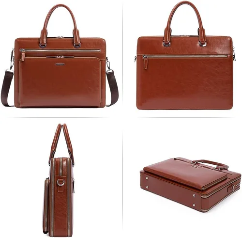 Vista 7 de BOSTANTEN Maletines para Hombre Bolsa de Mensajero de Cuero Genuino para Laptop de 15.6 Pulgadas, Maletín de Oficina, Trabajo, para Negocios, Viaje