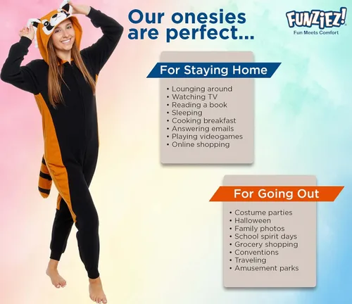 Vista 5 de Slim Fit Adult Onesie - Animal Halloween Costume - Plush Fruit One Piece Cosplay Suit for Women and Men by FUNZIEZ!