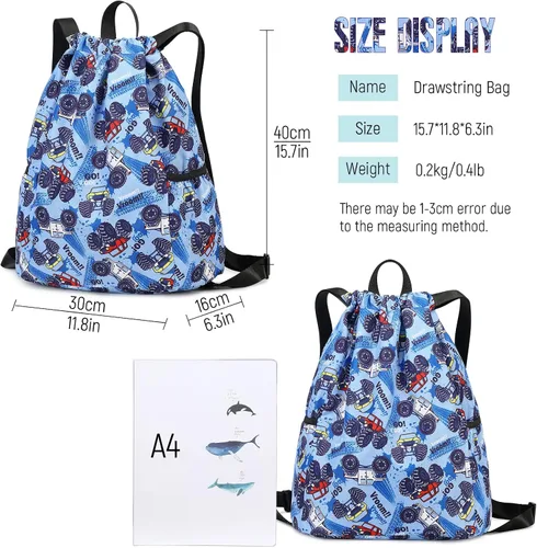 Vista 3 de Ryushoyo Bolsa de gimnasio impermeable con cordón, mochila deportiva para hombres, mujeres, niñas y niños, Rc Truck Blue